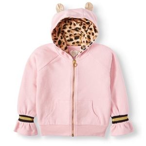 365 Kids Pink Cheetah Lined Hoodie with 3D ears Size 7 or 8